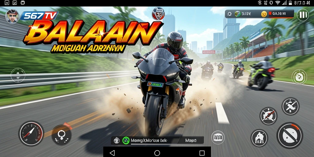 Tampilan gameplay seru dengan variasi trek balapan motor.