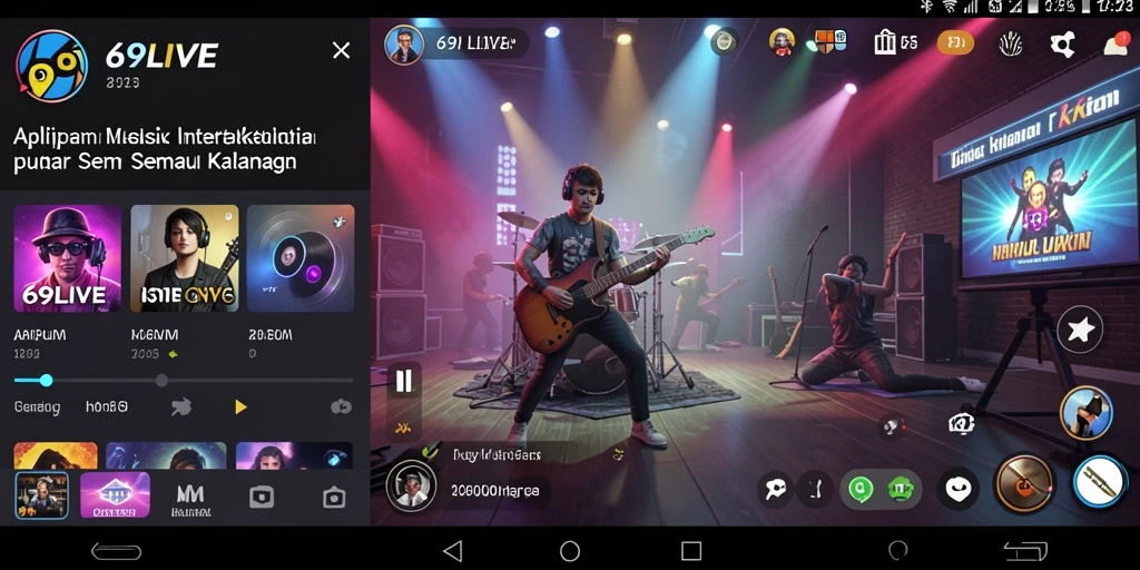 Tampilan interaktif gameplay 69LIVE dengan berbagai alat musik.