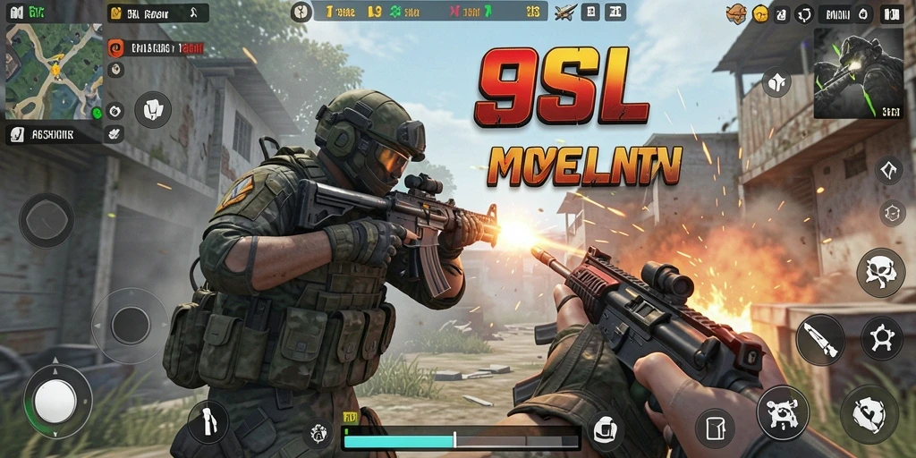 Tampilan gameplay menembak seru dalam 9SL.