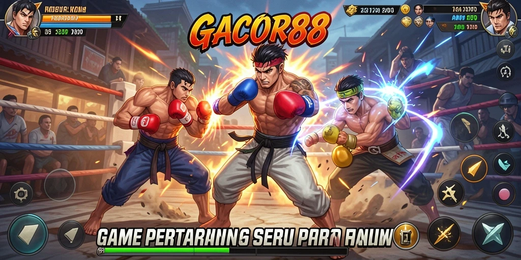 Tampilan gameplay GACOR88 yang menampilkan pertarungan seru.