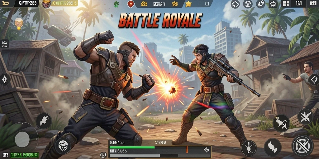 Tangkapan layar gameplay GIFTRP288 menampilkan aksi sengit Battle Royale.