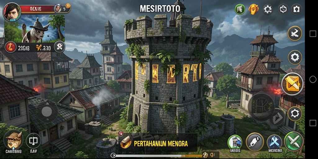 Tampilan utama gameplay MESIRTOTO dalam aksi Tower Defense.