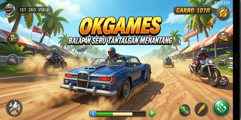 Tampilan gameplay seru dalam balapan di OKGAMES dengan mobil yang kencang.