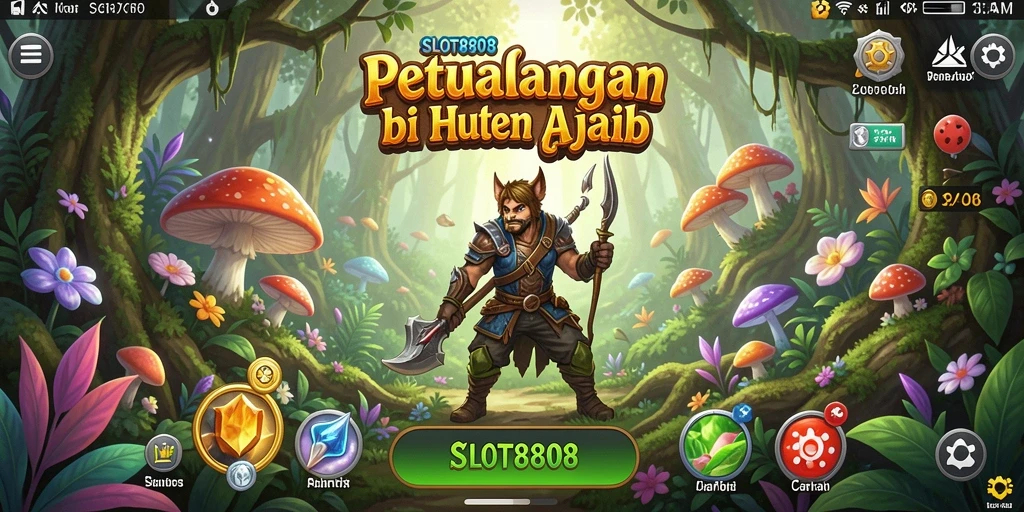 Tangkapan layar utama SLOT8808 menampilkan aksi petualangan mendebarkan di hutan ajaib.