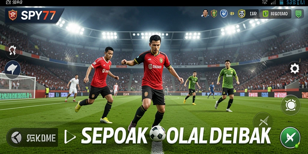 Tampilan gameplay SPY77 menampilkan aksi seru di lapangan sepak bola.