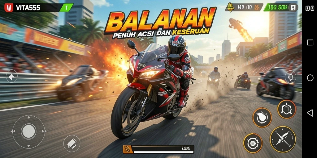 Gameplay balapan motor yang intens dan seru di VITA555.